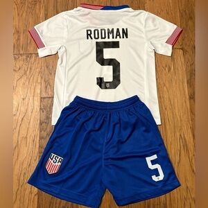 Trinity Rodman 5 Kids Youth Soccer Jersey Set White Home USA Uniform - NWT